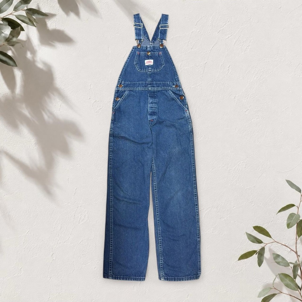 Vintage Round House Denim Bib Overalls USA Made Blue Workwear Kids Size 24x26